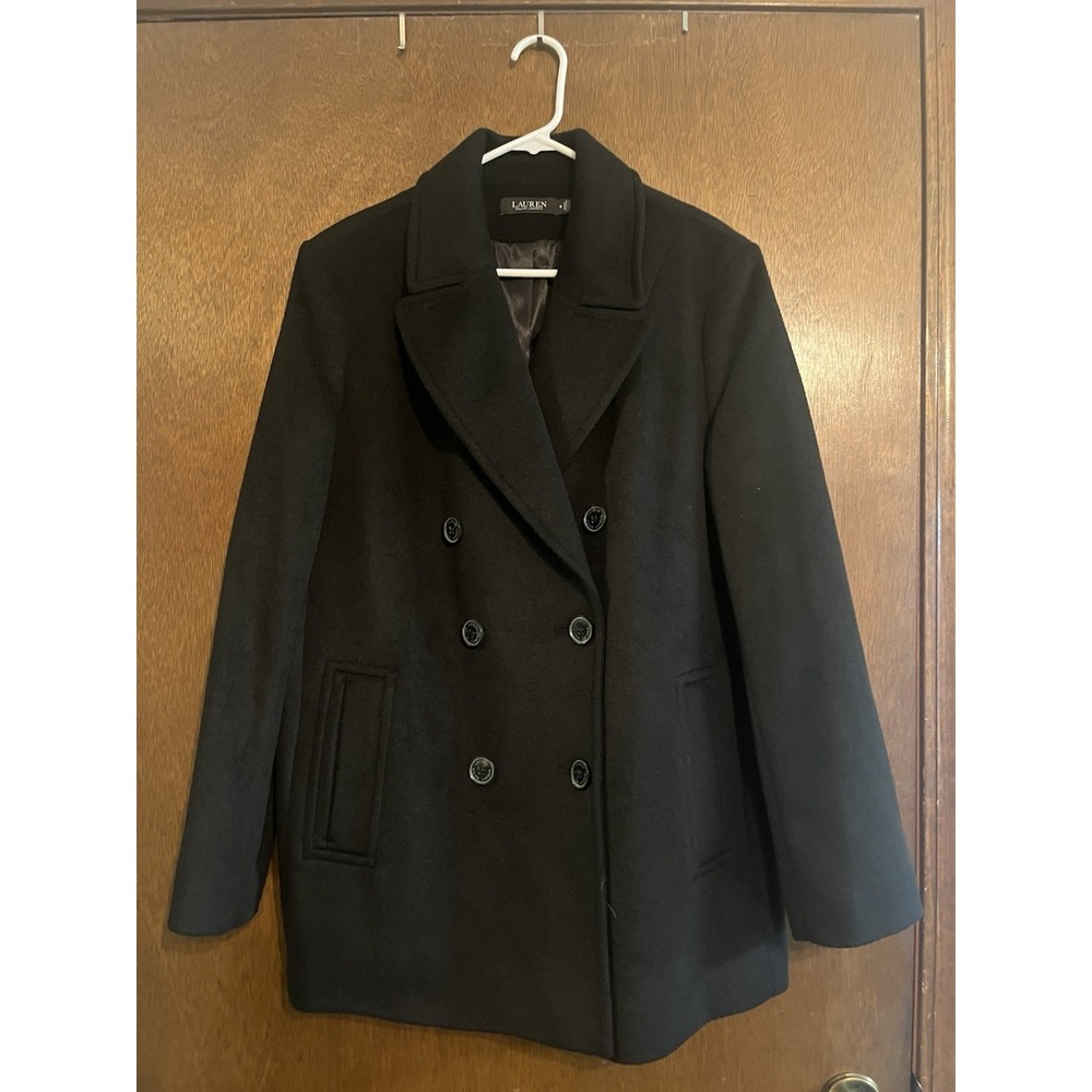 Lauren Ralph Lauren Wool Blend Pea Coat Womens 16 Black LRL Classic Preppy